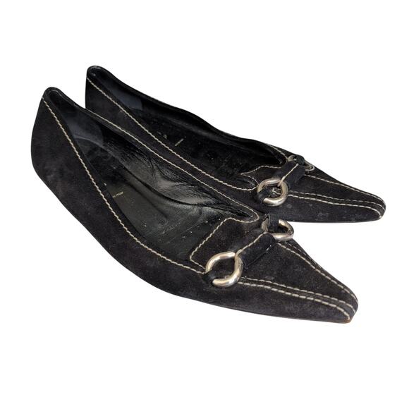 PRADA Suede Leather Embellishment Loafers Pointed Toe Made in Italy 39.5 / 9 9.5 - Picture 1 of 11